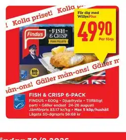Willys FISH & CRISP 6-PACK, Medlemspris erbjuda