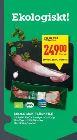 Willys EKOLOGISK FLÄSKFILÉ, Medlemspris erbjuda