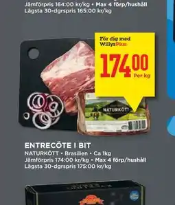 Willys ENTRECÖTE I BIT, Medlemspris erbjuda