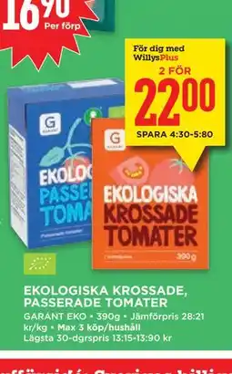 Willys EKOLOGISKA KROSSADE, PASSERADE TOMATER, Medlemspris erbjuda