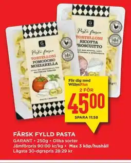 Willys Hemma FÄRSK FYLLD PASTA, Medlemspris erbjuda