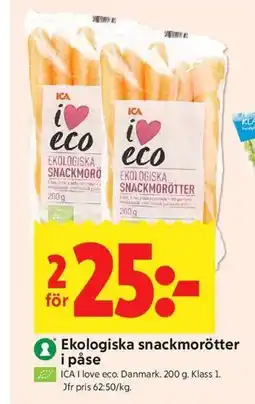 ICA Kvantum Ekologiska snackmorötter i påse erbjuda