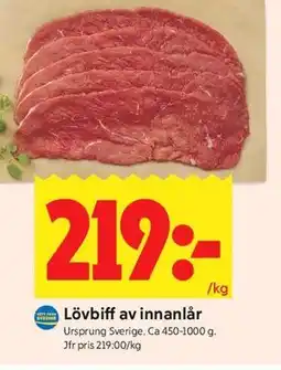 ICA Kvantum Lövbiff av innanlår erbjuda