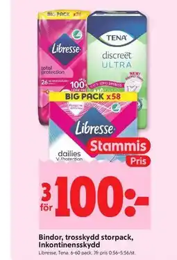 ICA Kvantum Bindor, trosskydd storpack, Inkontinensskydd, Medlemspris erbjuda