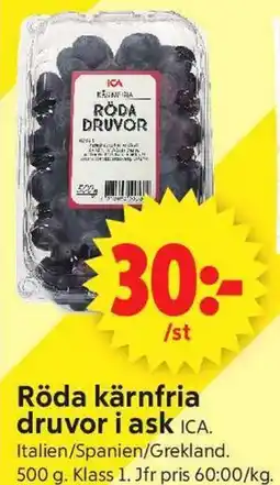 ICA Supermarket Röda kärnfria druvor i ask ICA erbjuda