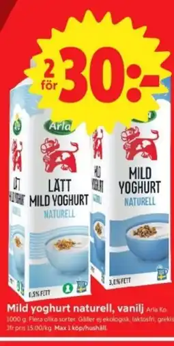 ICA Nära Mild yoghurt naturell, vanilj erbjuda