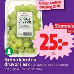 ICA Nära Gröna kärnfria druvor i ask, Medlemspris erbjuda