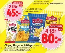 ICA Supermarket Chips, Ringar och Bågar Estrella, Medlemspris erbjuda