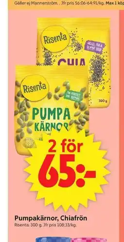 ICA Supermarket Pumpakärnor, Chiafrön erbjuda