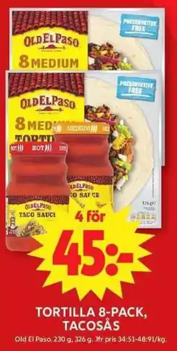 ICA Maxi Old El Paso tortilla 8-pack, tacosås erbjuda