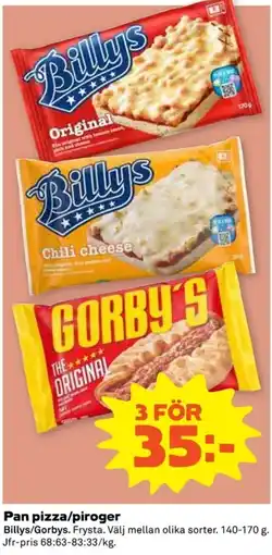 Coop Billys/Gorbys pan pizza/piroger erbjuda