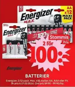 ICA Maxi Energizer batterier erbjuda