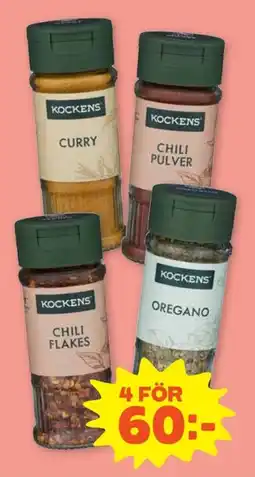 Coop Kockens curry chili pulver chili flakes oregano erbjuda