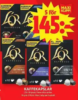 ICA Maxi L'Or kaffekapslar erbjuda