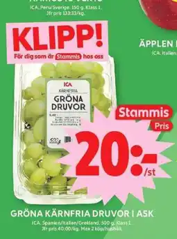 ICA Maxi Gröna kärnfria druvor erbjuda