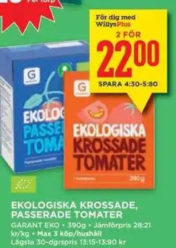Willys EKOLOGISKA KROSSADE, PASSERADE TOMATER erbjuda