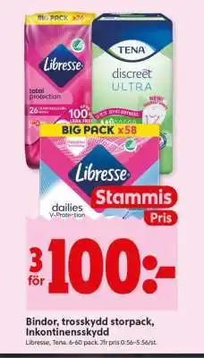 ICA Supermarket Bindor, trosskydd storpack, inkontinensskydd erbjuda