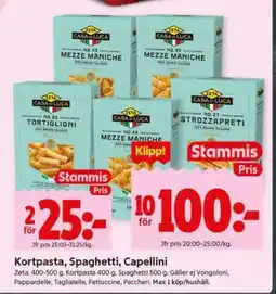 ICA Supermarket Kortpasta, Spaghetti, Capellini erbjuda