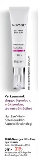 Oriflame Novage+ Lift + Firm Eye Cream erbjuda