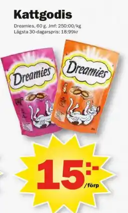 Pekås Dreamies Kattgodis erbjuda