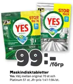 Coop Nära Yes maskindisktabletter erbjuda