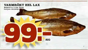 Varmrökt hel lax