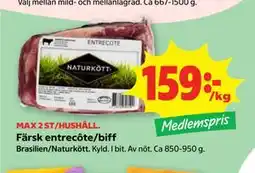 Stora Coop Färsk entrecôte/biff, Medlemspris erbjuda