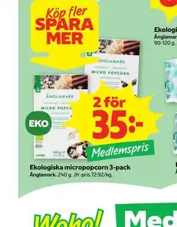 Stora Coop Ekologiska micropopcorn 3-pack, Medlemspris erbjuda