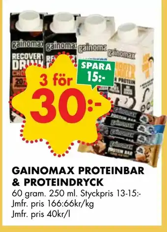 Gainomax proteinbar & proteindryck
