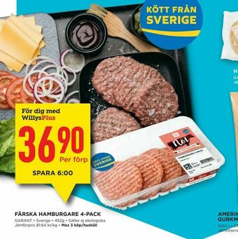 Willys Färska hamburgare 4-pack erbjuda