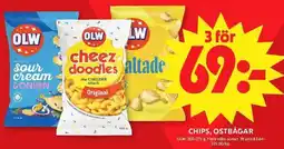 ICA Maxi Olw chips, ostbågar erbjuda