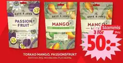 ICA Maxi Dave & jon's torkad mango, passionsfrukt erbjuda