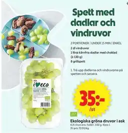ICA Supermarket Ekologiska gröna druvor i ask erbjuda