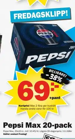 Pekås Pepsi Max 20-pack, Medlemspris erbjuda