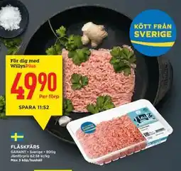 Willys FLÄSKFÄRS, Medlemspris erbjuda