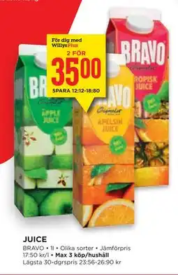 Willys Hemma JUICE, Medlemspris erbjuda