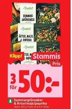 ICA Kvantum Sommargrönsaker & Ärtor/majs/paprika, Medlemspris erbjuda