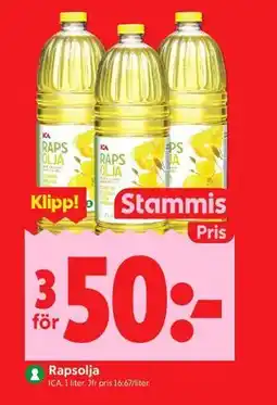 ICA Kvantum Rapsolja, Medlemspris erbjuda