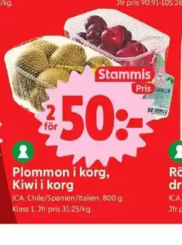 ICA Nära Plommon i korg, Kiwi i korg, Medlemspris erbjuda