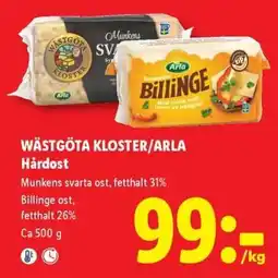 Lidl Wästgöta Kloster/Arla Hårdost erbjuda