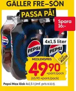 Rusta Pepsi Max läsk erbjuda
