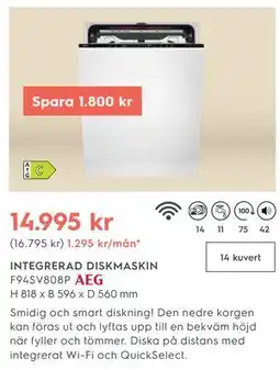 Electrolux Home INTEGRERAD DISKMASKIN F94SV808P AEG erbjuda