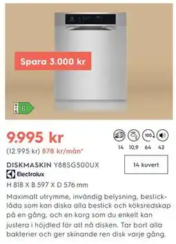 Electrolux Home DISKMASKIN Y88SG500UX Electrolux erbjuda