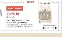 Electrolux Home KAFFEBRYGGARE 1,25 LITER DCF02CREU smeg erbjuda