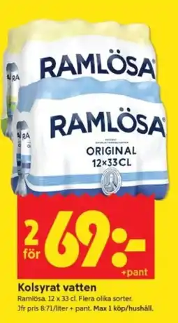 ICA Supermarket Ramlösa kolsyrat vatten erbjuda