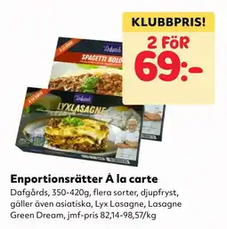 MatArket Dafgårds enportionsrätter å la carte erbjuda