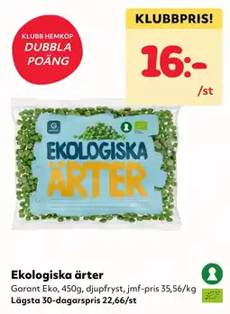 MatArket Garant ekologiska ärter erbjuda