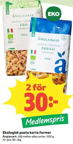 Coop Änglamark pasta korta former erbjuda