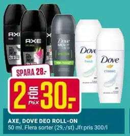 ÖoB AXE, DOVE DEO ROLL-ON erbjuda