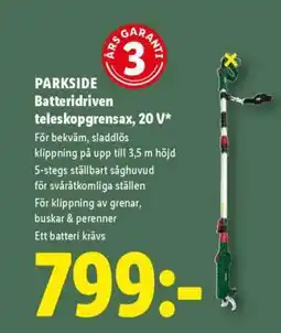 Lidl PARKSIDE Batteridriven teleskopgrensax, 20 V erbjuda